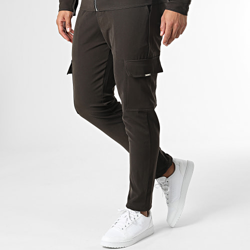 Ensemble Veste Zippée Et Pantalon Cargo Marron Foncé