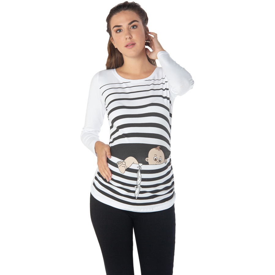 M.M.C. Umstandslangarmshirt Baby Flucht mit Motiv Weiß