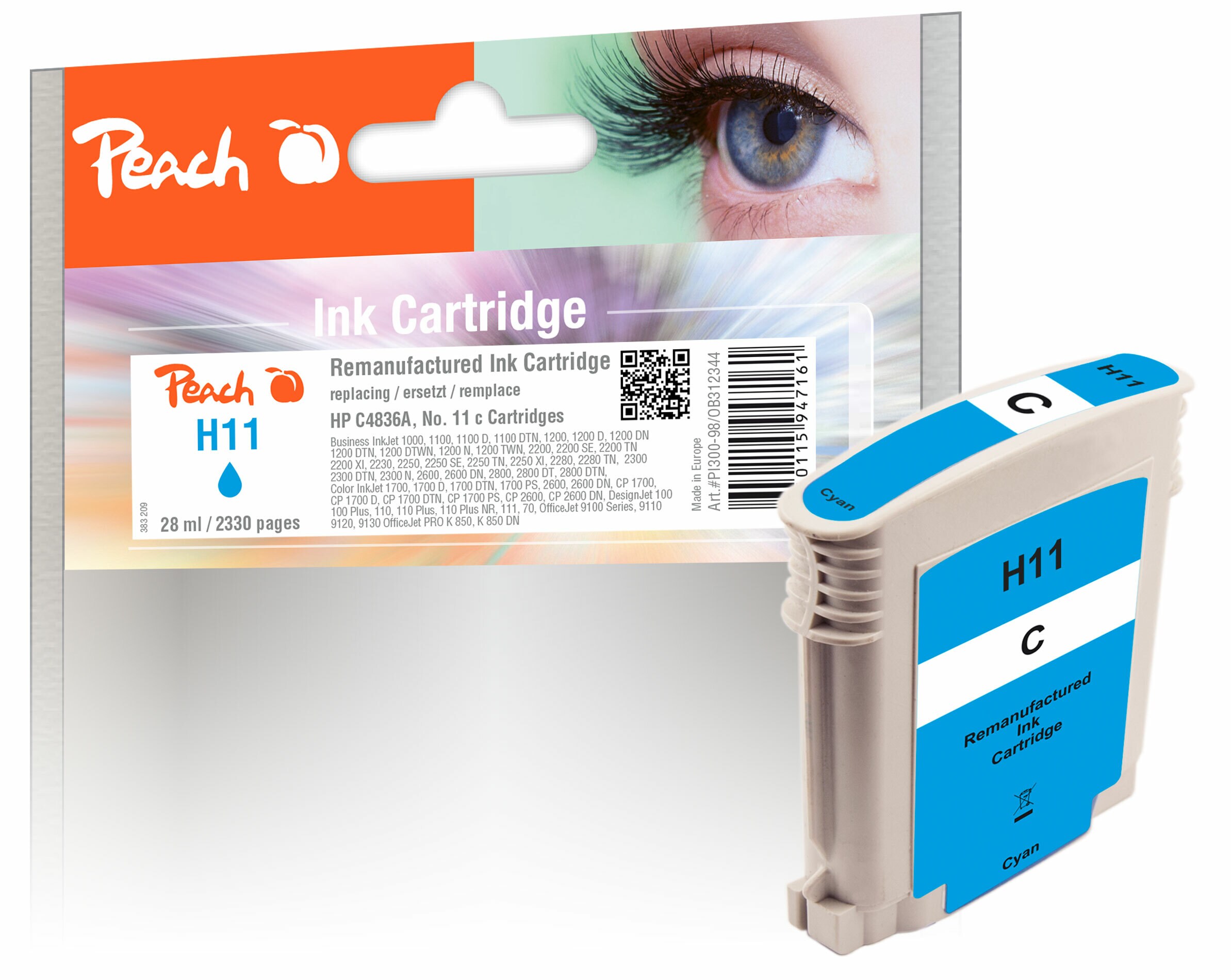 Peach HP 11 c Druckerpatrone cy ersetzt HP No. 11 c, C4836A für z.B. HP OfficeJet 9100, HP Business InkJet 1000, HP Business InkJet 1100, HP CP 1700 (wiederaufbereitet)