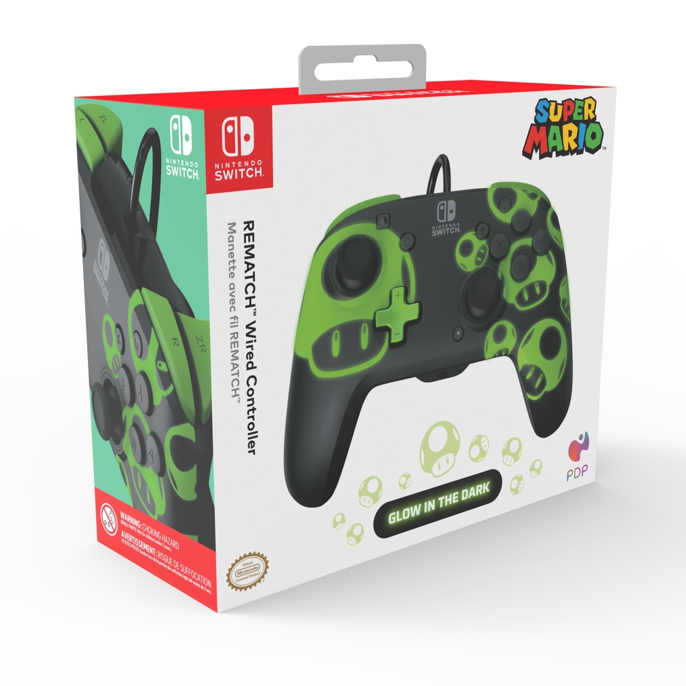 PDP Gaming Nintendo Switch Kabelgebundener Controller mit Leuchteffekt im Dunkeln