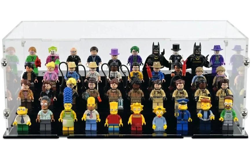 Baukasten Acryl-Display für 40 LEGO-MinifigurAcryl-Display-Box mit schwarzem Boden und Noppen