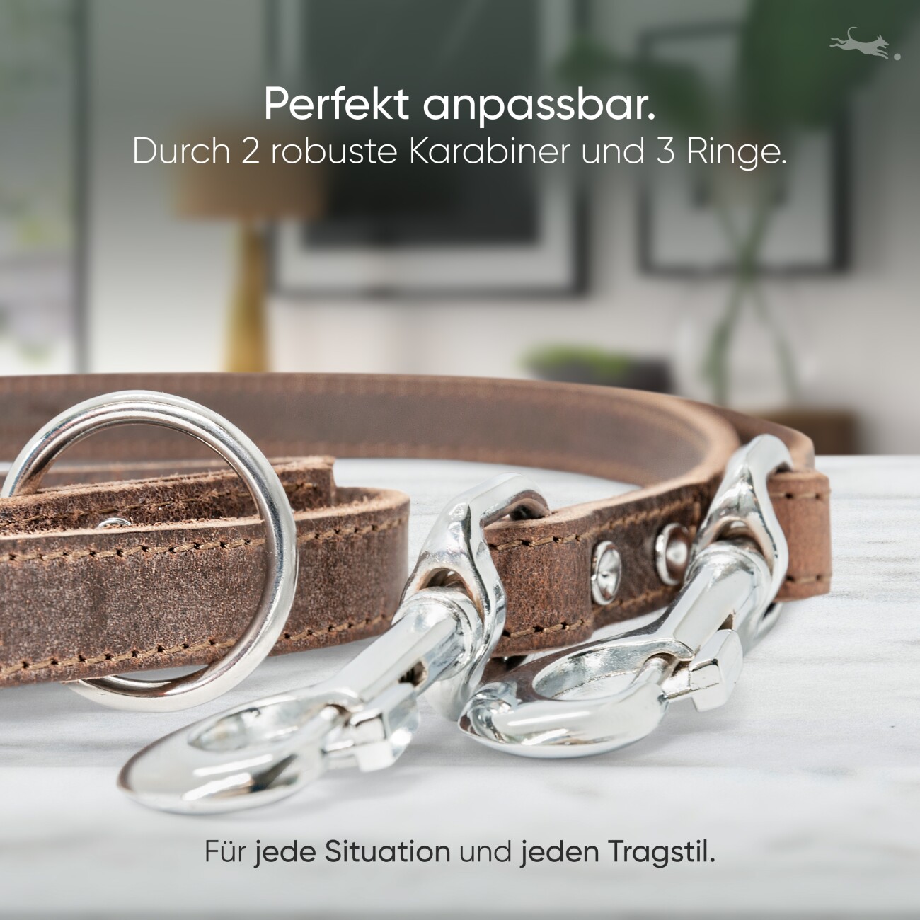 Freudentier Hundeleine aus zertifiziertem Leder 2m, verstellbar dunkelbraun 1,6 cm