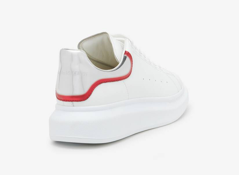 Alexander McQueen Men's Oversized Sneaker in White/silver/red