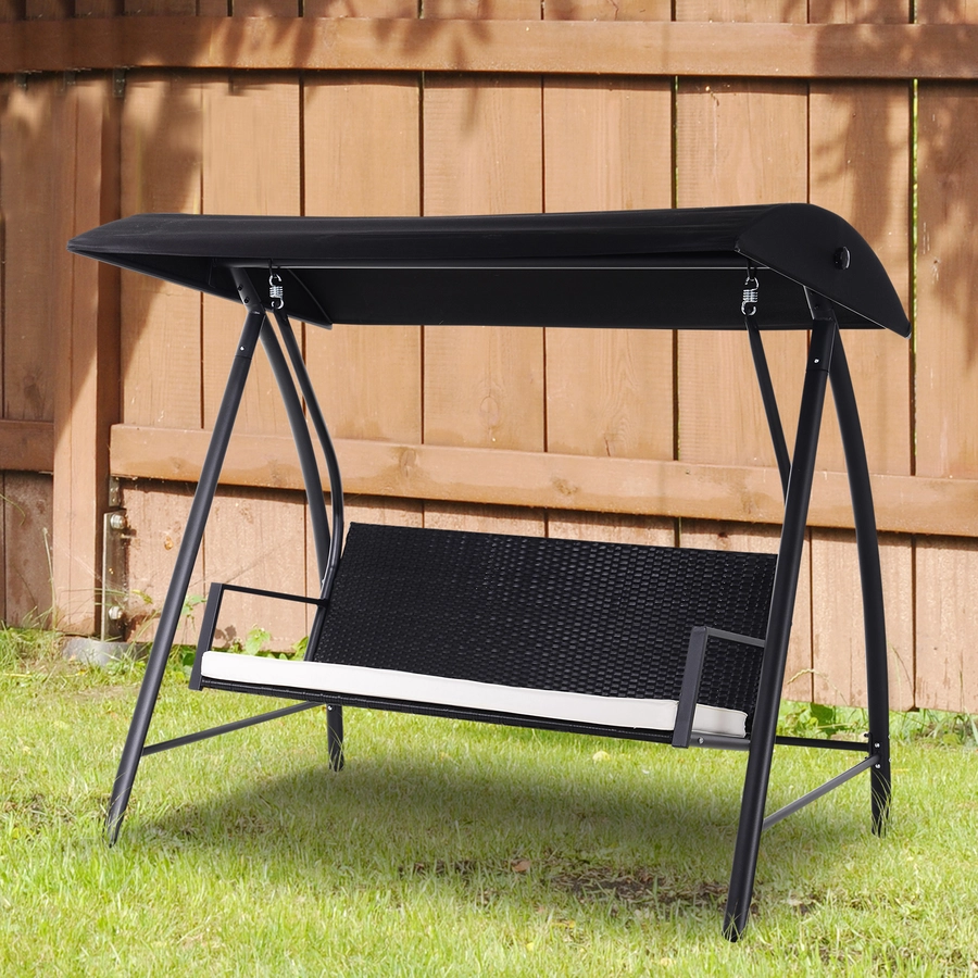 Outsunny Rattan Gartenschaukel schwarz, cremeweiß