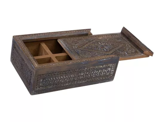 Coffret en bois avec finition artisanale marron antique 29x20x09h cm
