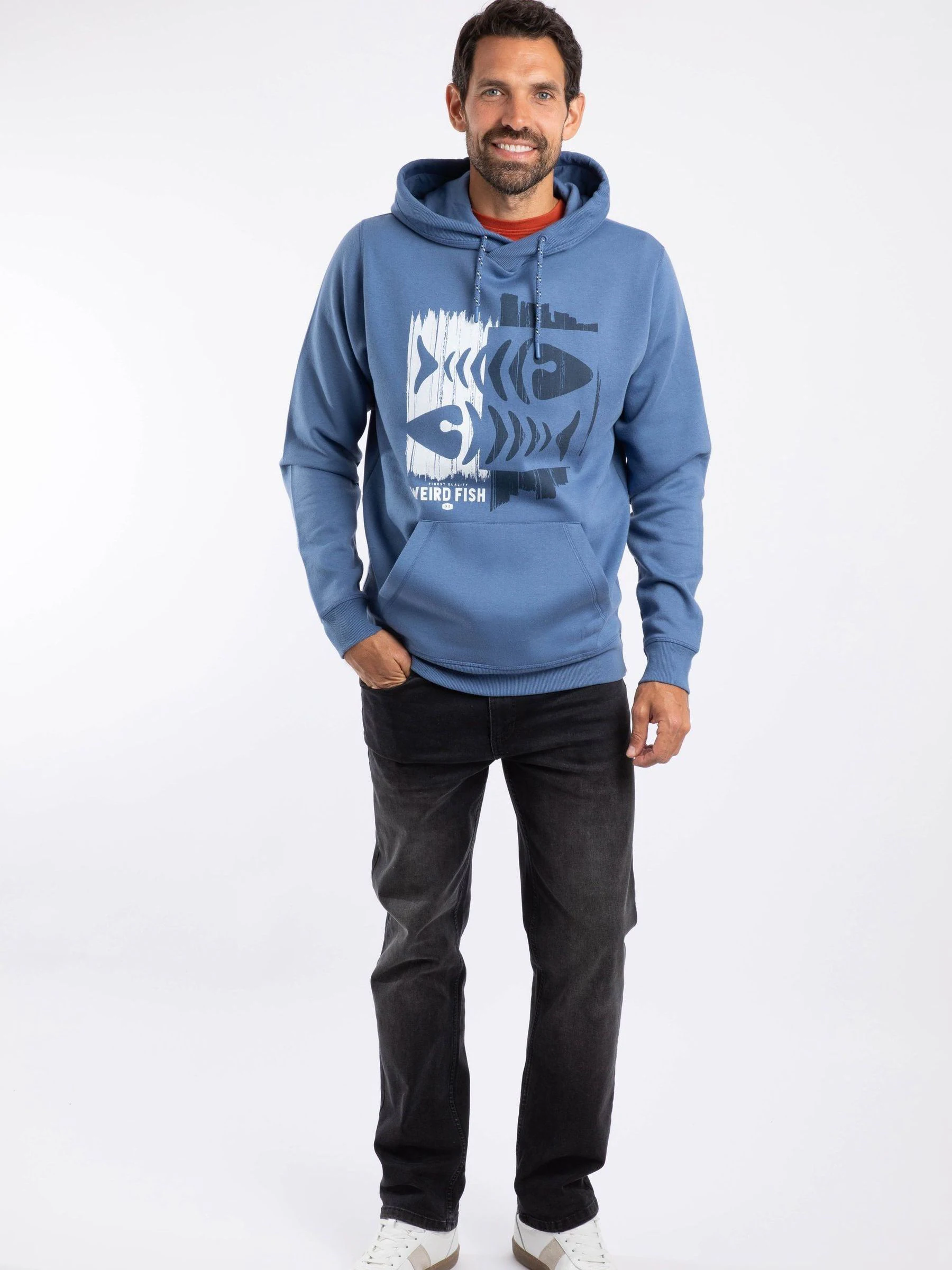 Blauw - Weird Fish Bryant Front Print Graphic Popover Hoodie