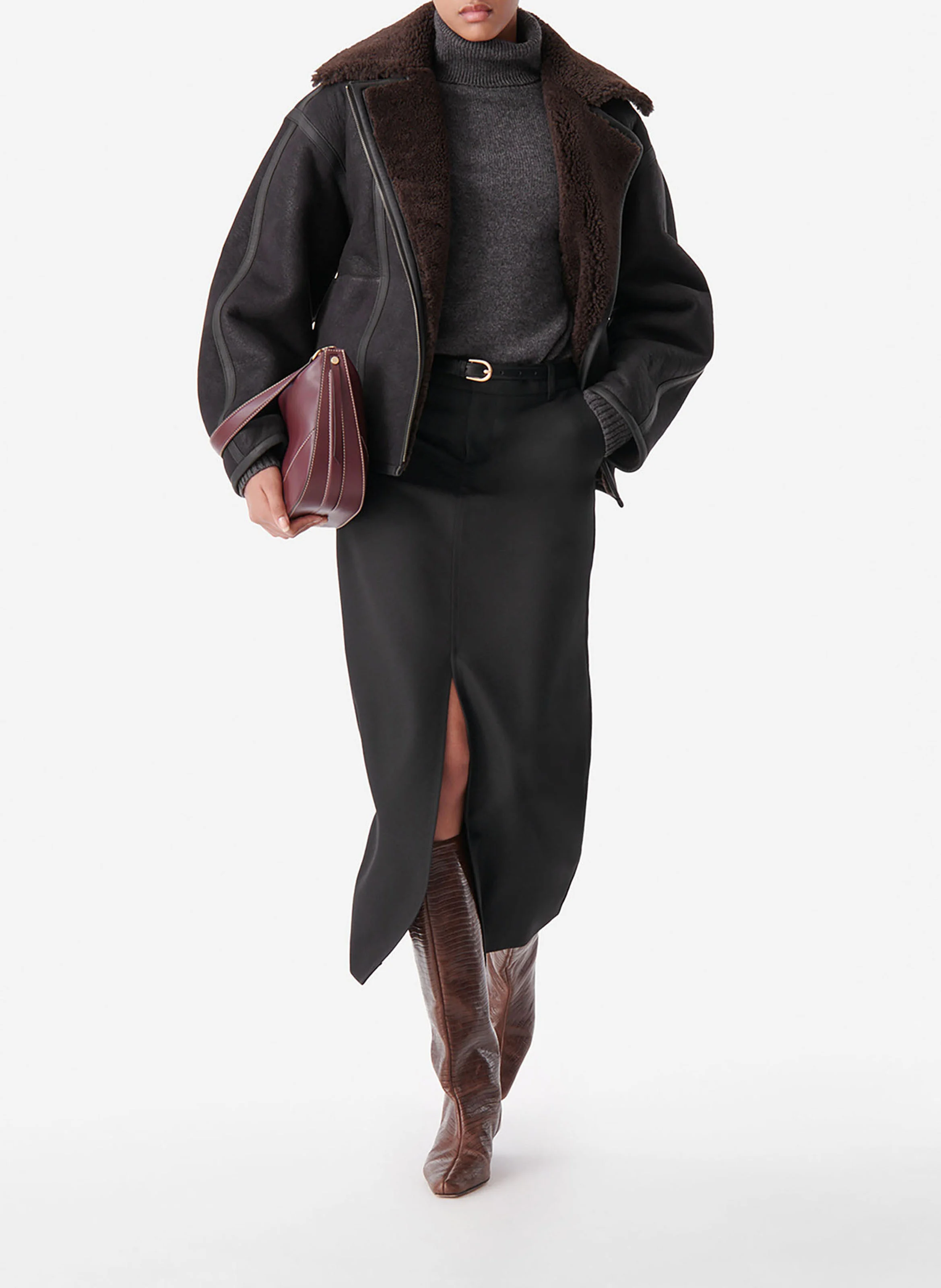 BORIS - Veste col tailleur en cuir | Marron