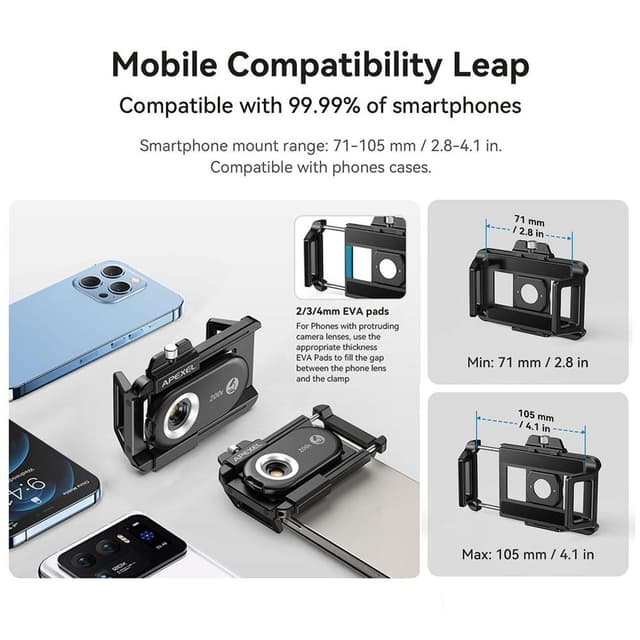 APEXEL Telefon Mikro Linse Nano Zoom til Android/iPhone med LED UV Lys/CPL/Universal Klemme APL-MS200