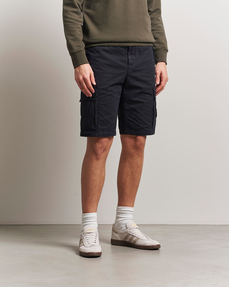 Stone Island Brushed Cotton Canvas Cargo Shorts Navy Blue