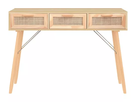 Table console Marron 105x30x75cm Bois massif pin /rotin naturel