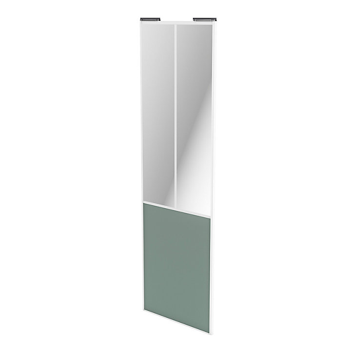 Porte de placard coulissante atelier vert de gris profil blanc GoodHome Arius H. 248,5 x L. 76.2 cm + amortisseurs