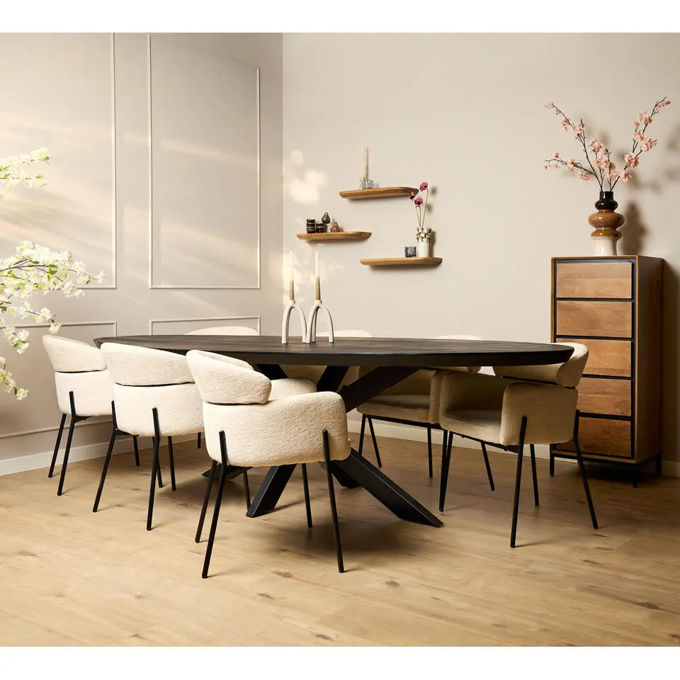 Eettafel Zwart Hout/Metaal - 240x110x76cm - Brandy