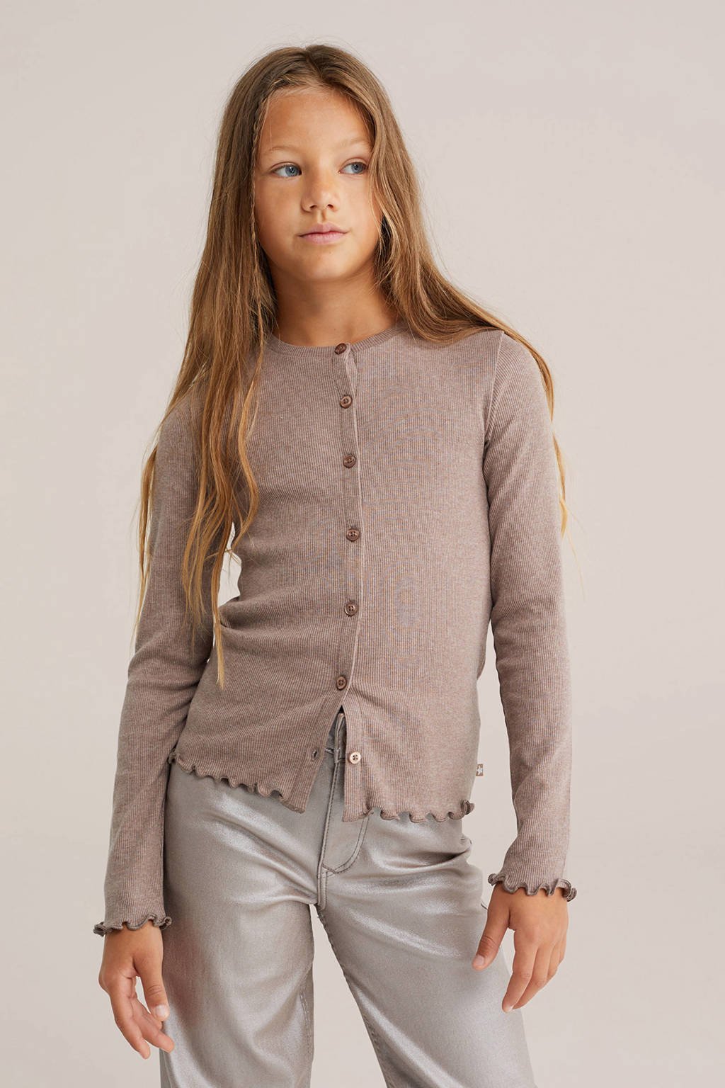 WE Fashion vest zand rib gebreid