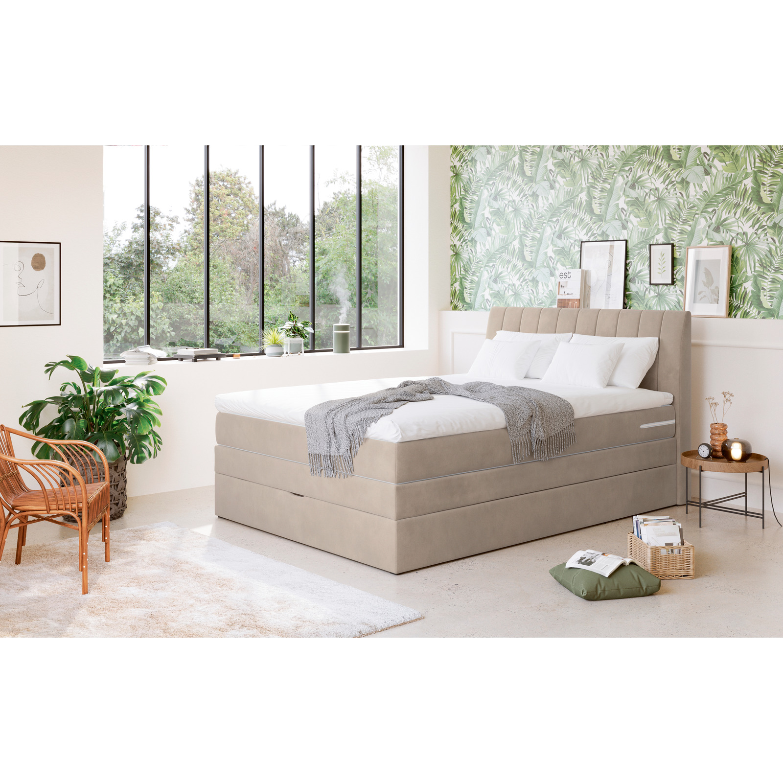 Boxspringbett Shark Stoff sand 140 x 200