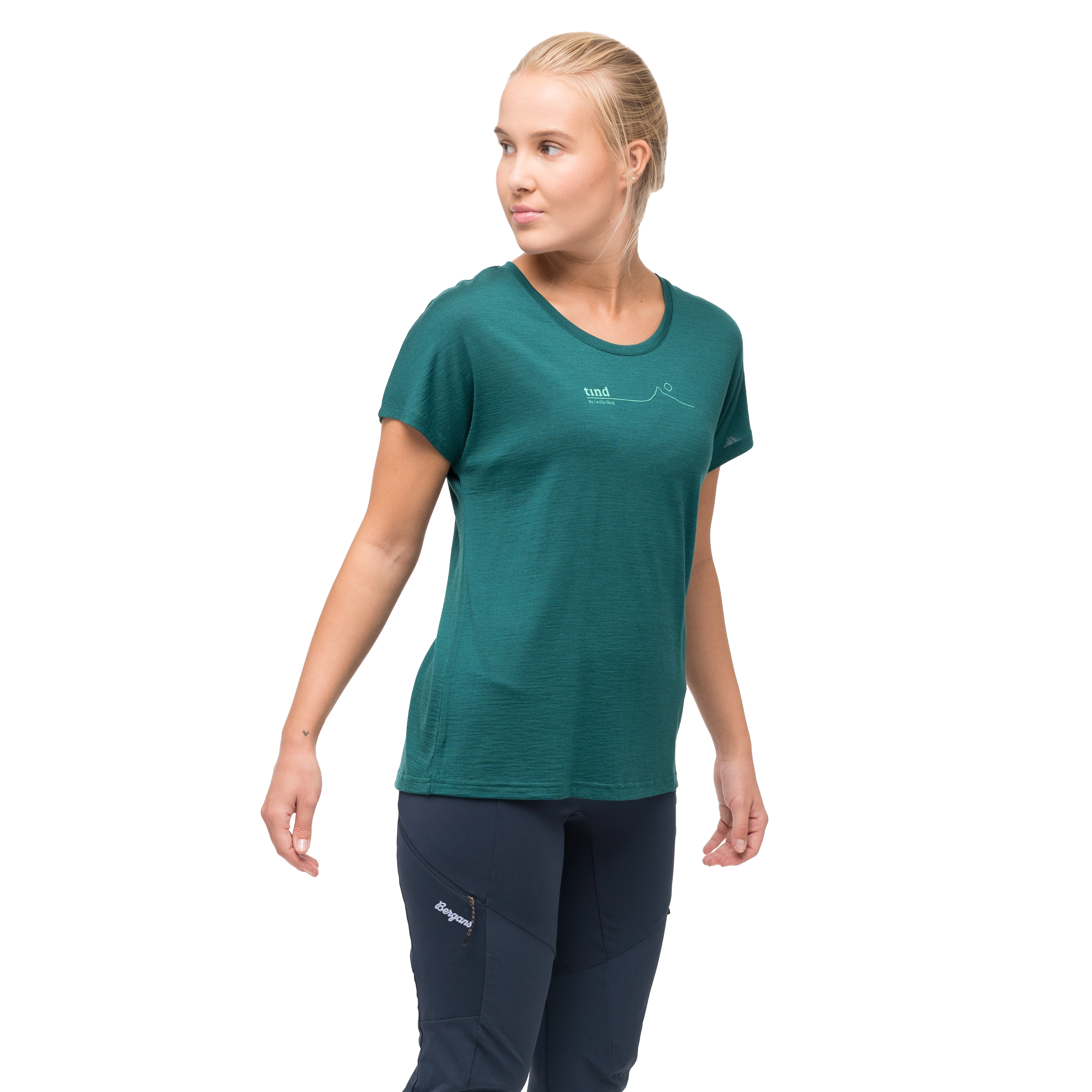 Tind Crux Merino Tee Women Malachite Green / Light Malachite Green Moon Peak