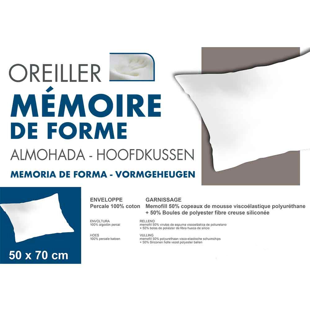 Oreiller à mémoire de forme blanc 50x70 cm