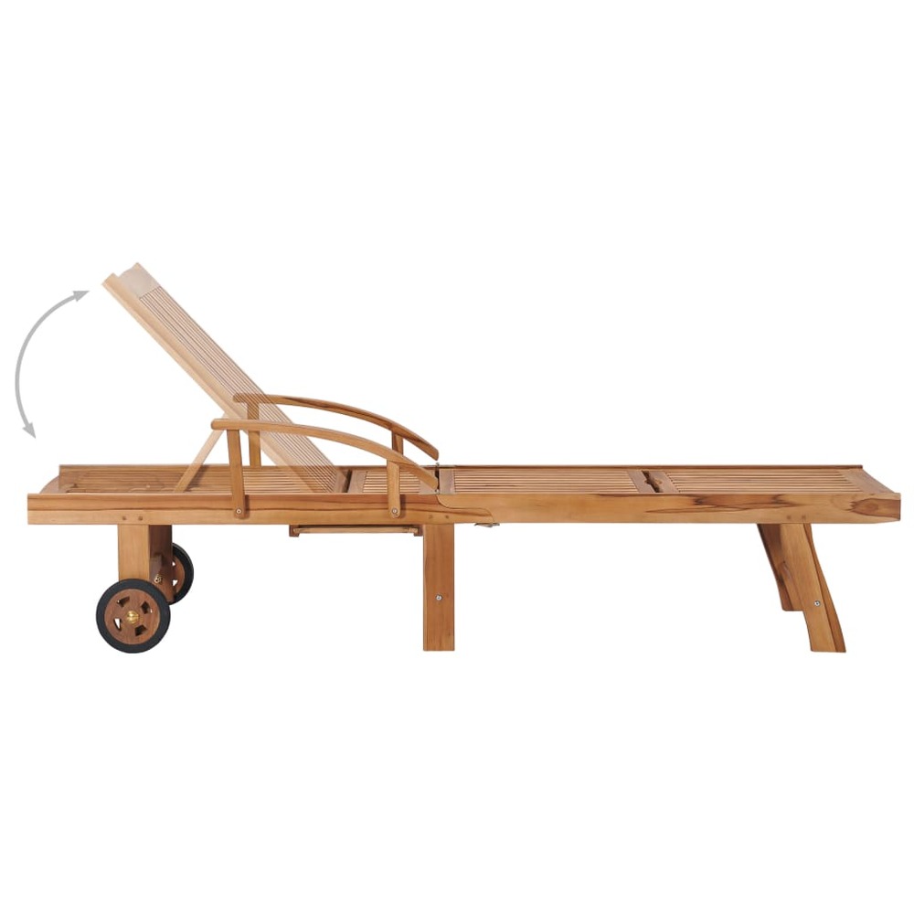 Transat chaise longue bain de soleil lit de jardin terrasse meuble d'extérieur avec coussin gris bois de teck solide 02_00124