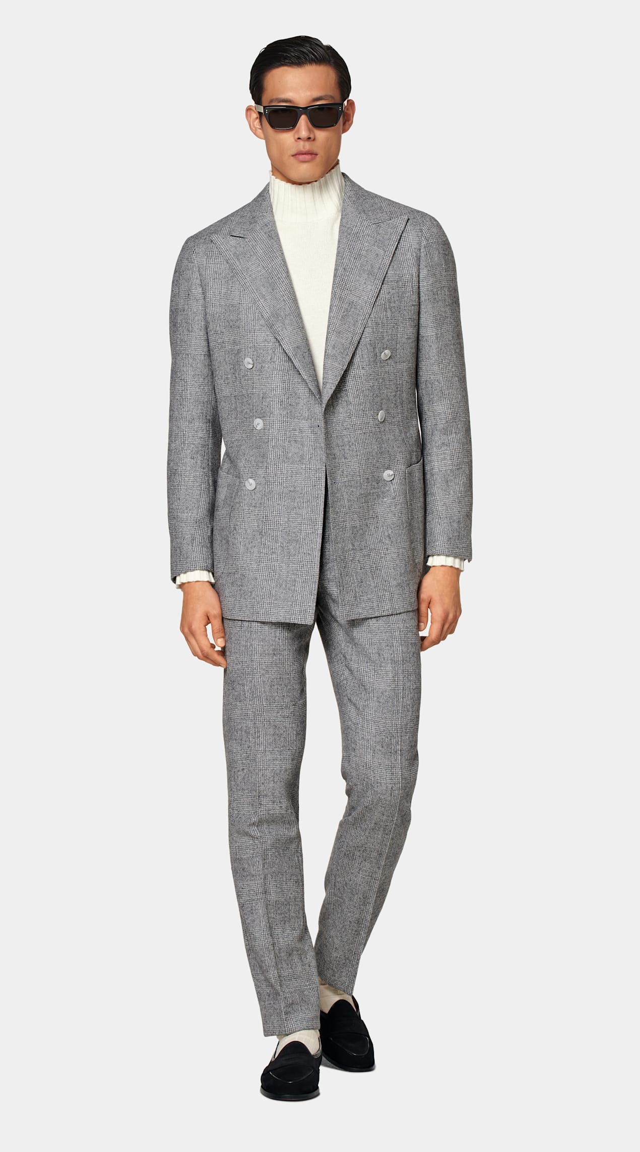 Costume Havana coupe Tailored gris clair à carreaux