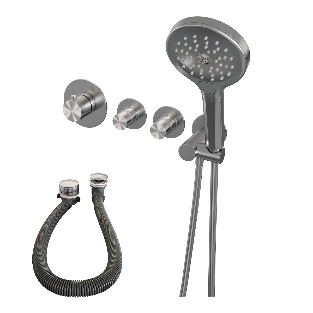 Brauer Brushed Edition inbouw badkraan met badvulcombinatie en 3 standen handdouche RVS geborsteld PVD