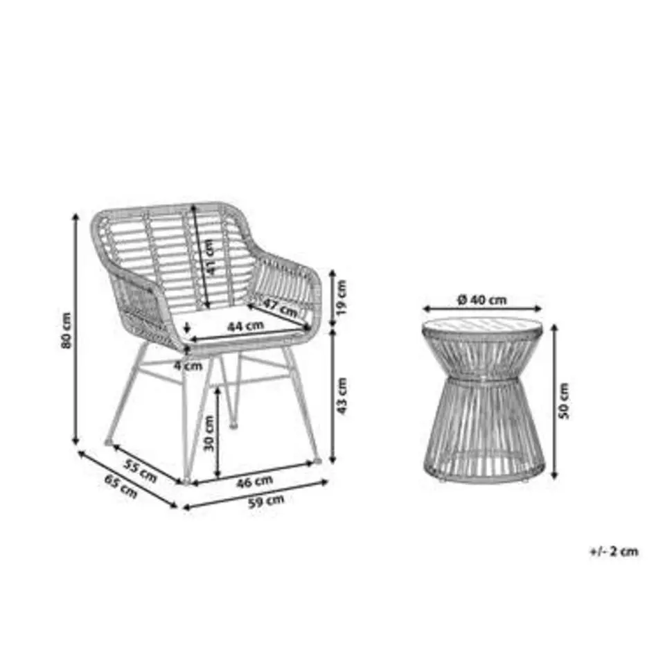 TRESTINA - Bistroset voor 2 - Natuurlijk - PE rotan