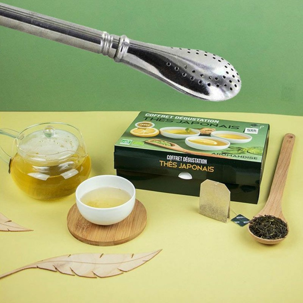 Coffret thés japonais en infusettes + paille inox avec filtre