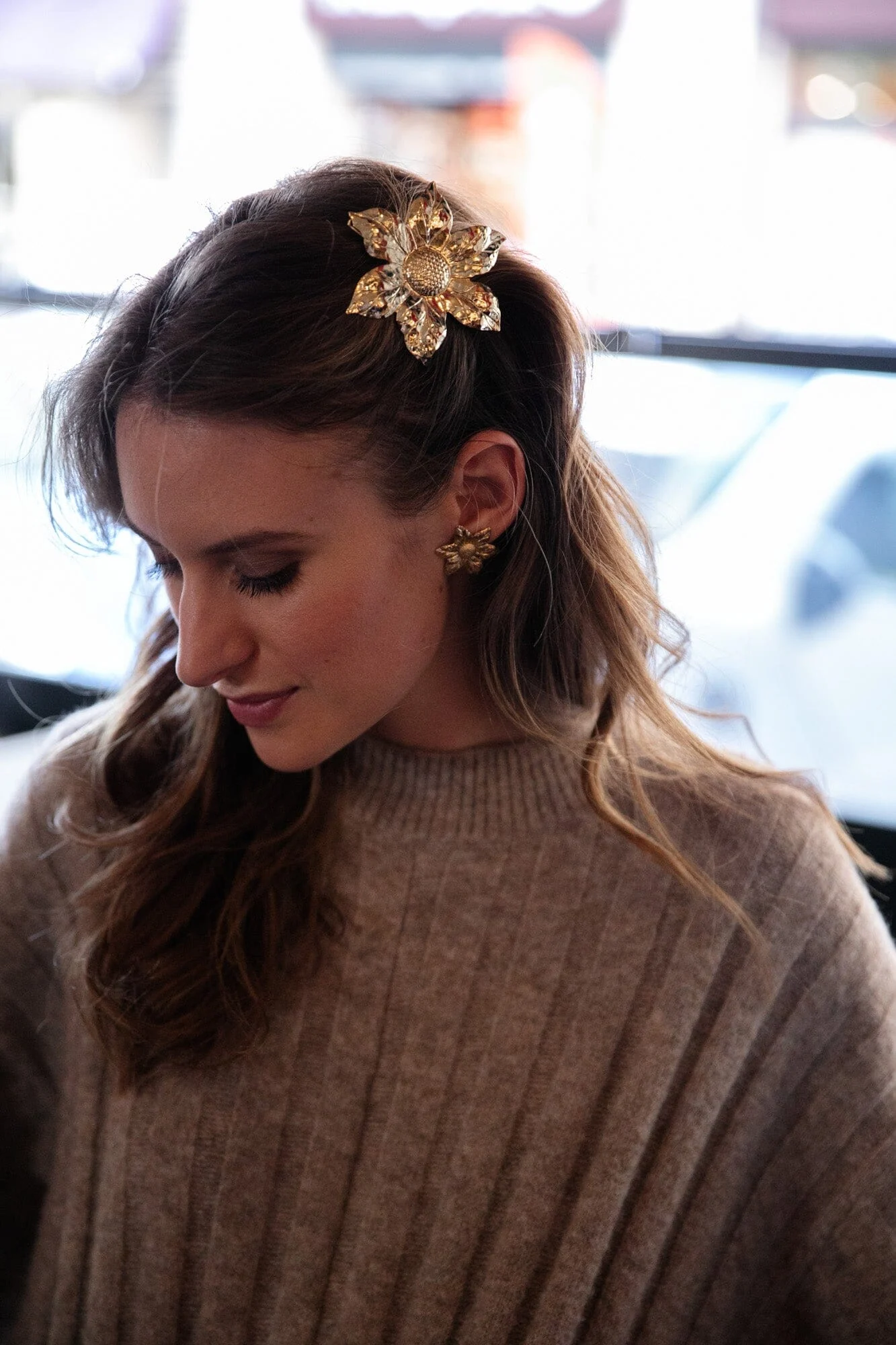 HESPÉRIS - Maxi barrette fleur doré à l'or fin | Argent