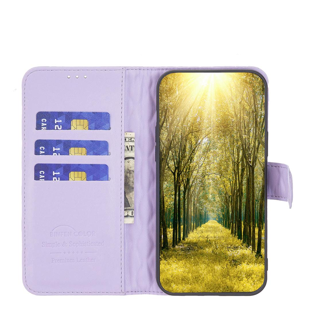 iPhone 14 / iPhone 13 Leder Tasche Flip Cover Steppmuster - Lila