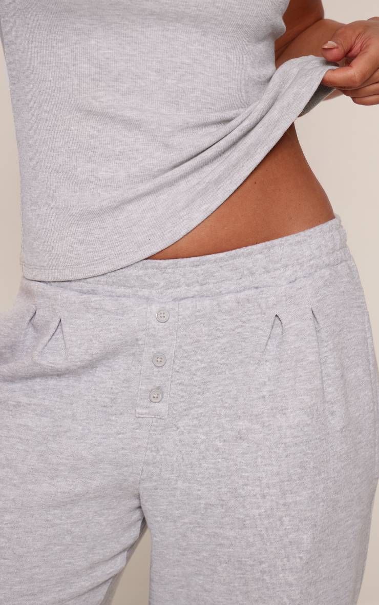 Gris Jogger Droit À Détail Plissé Et Boutonnage En Chiné
