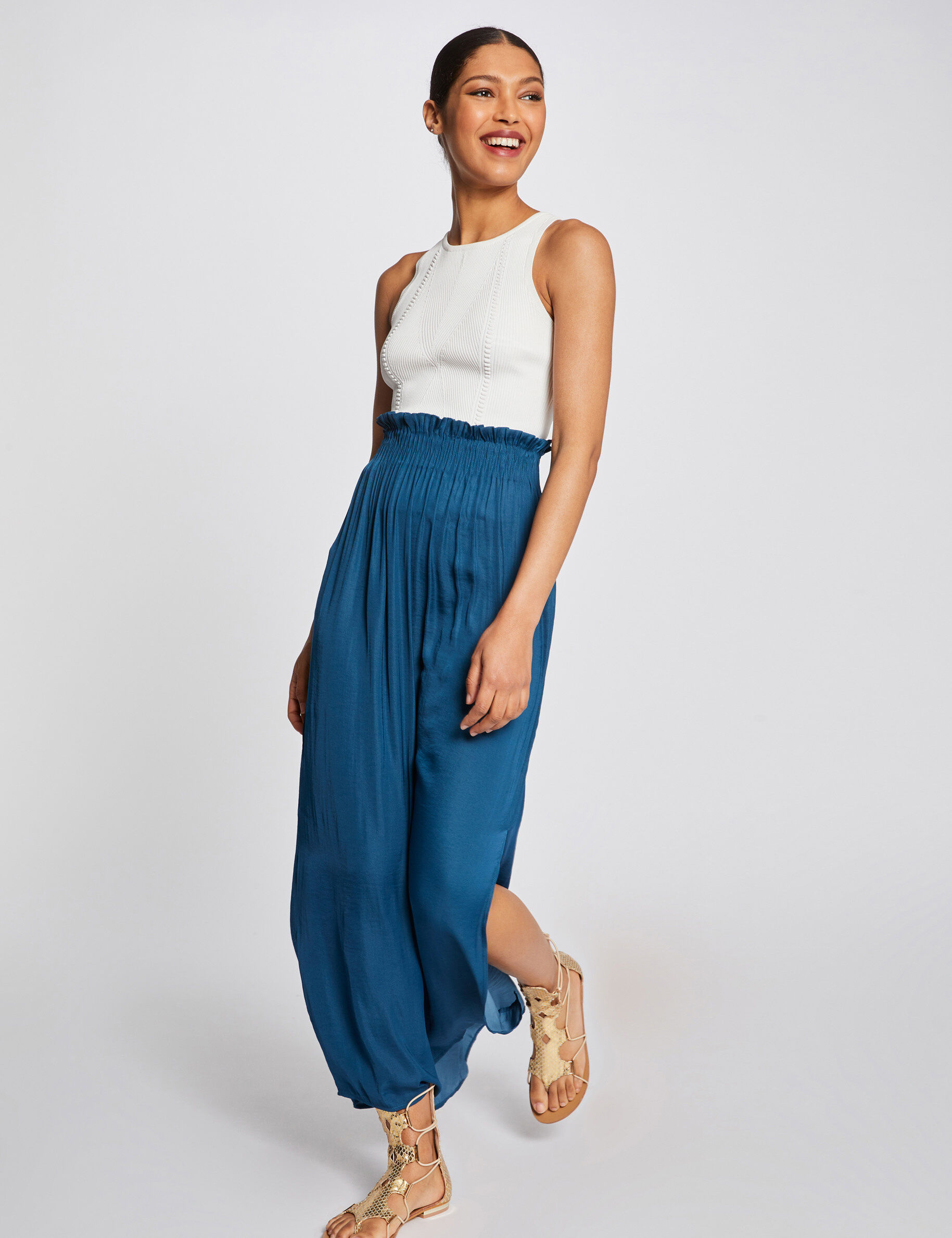 Jupe longue fluide taille élastiquée bleu femme - bleu