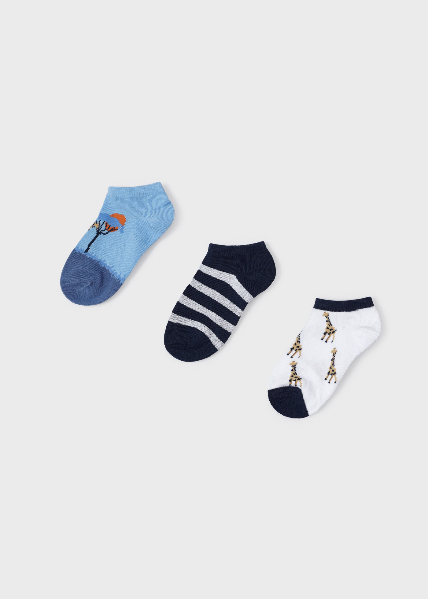 Pacote com 3 pares de meias curtas de algodão estampadas para meninos
