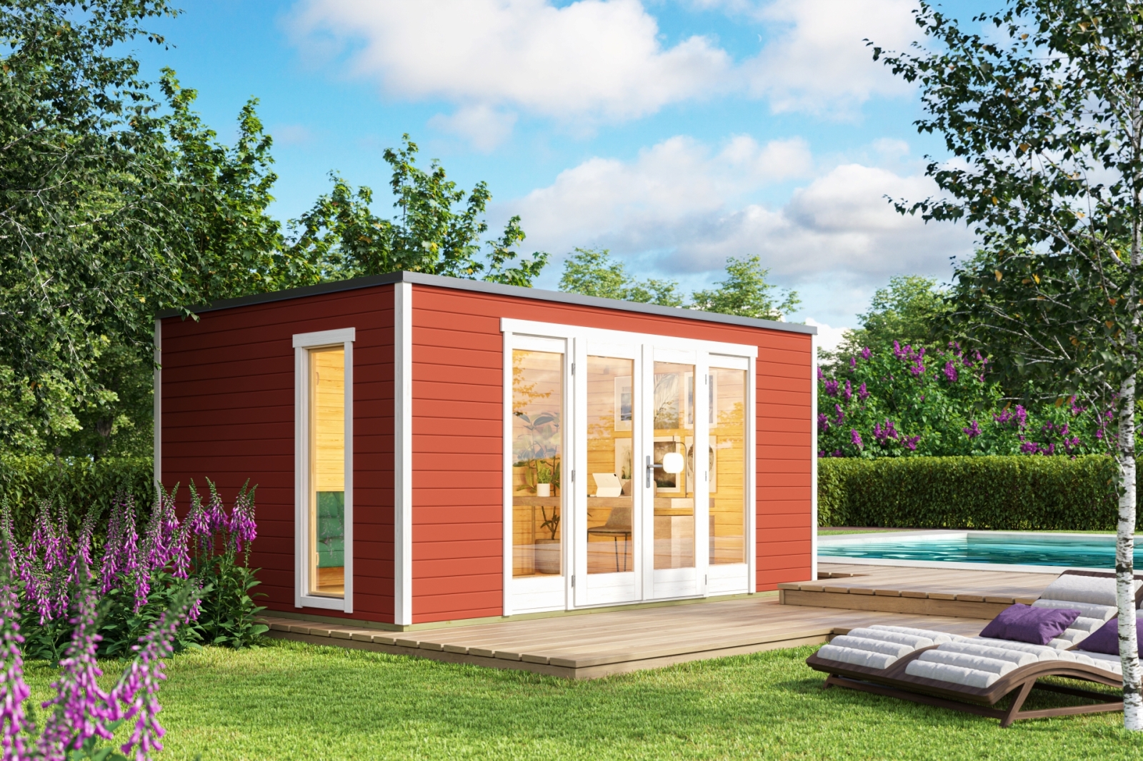 Gartenhaus PALERMO 2 - schwedenrot - Fichtenholz - 444,4x300 cm