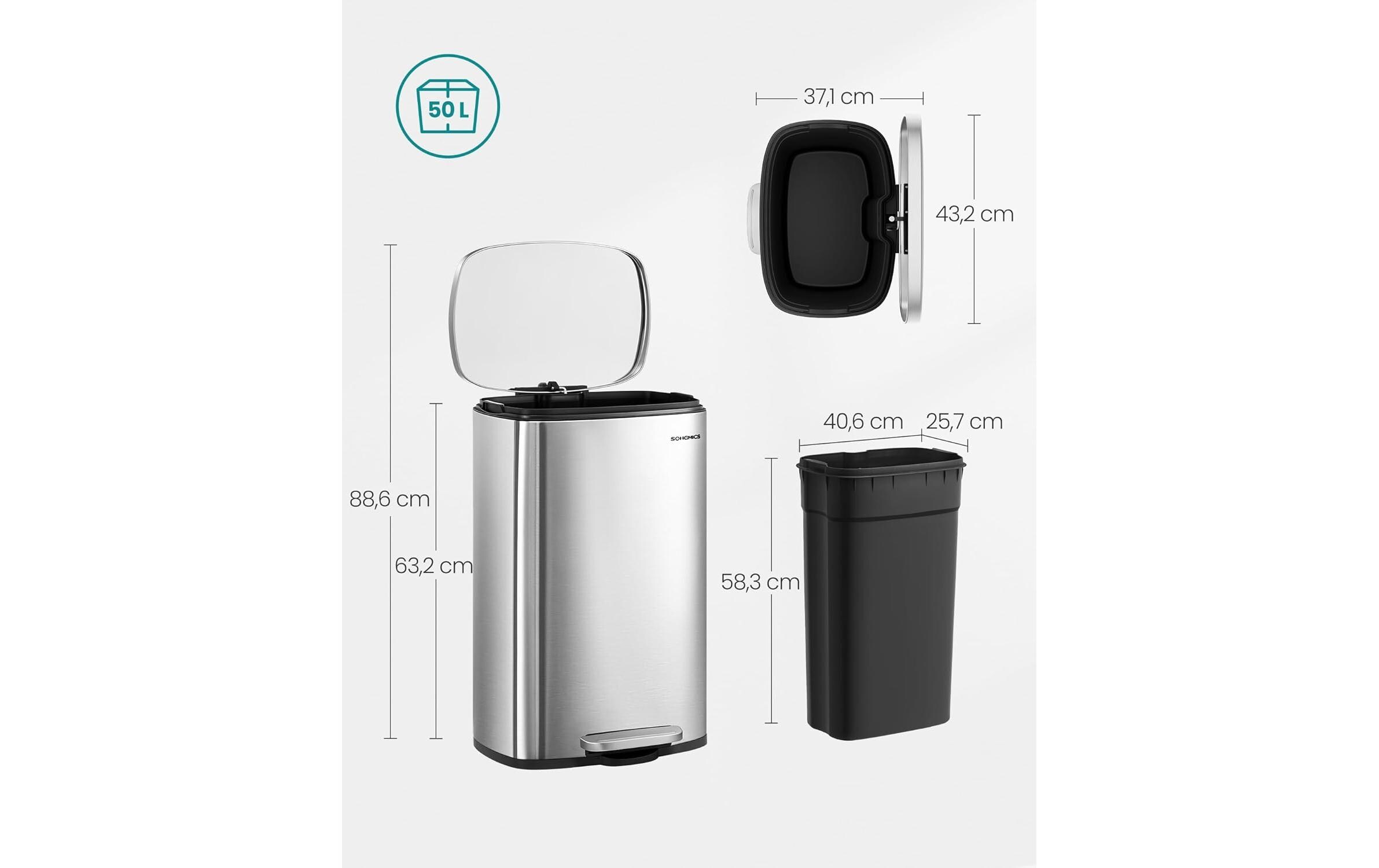 Abfalleimer 50 l, Silber<br>Stylischer Treteimer