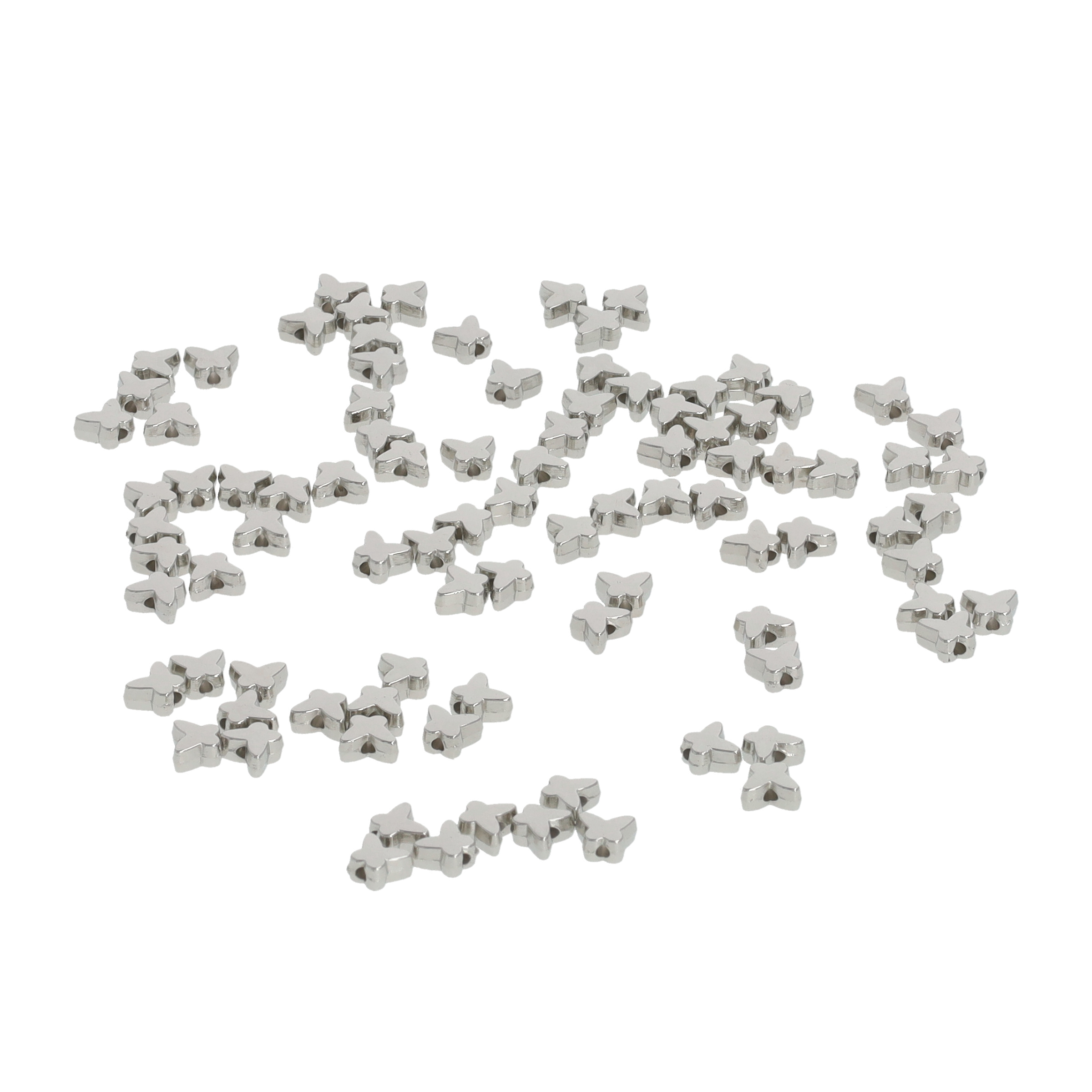 (100er Set) 6mm Schmetterling Perlen DIY Bastel Schmuck Zwischenperle für Armband / Kette - Silber