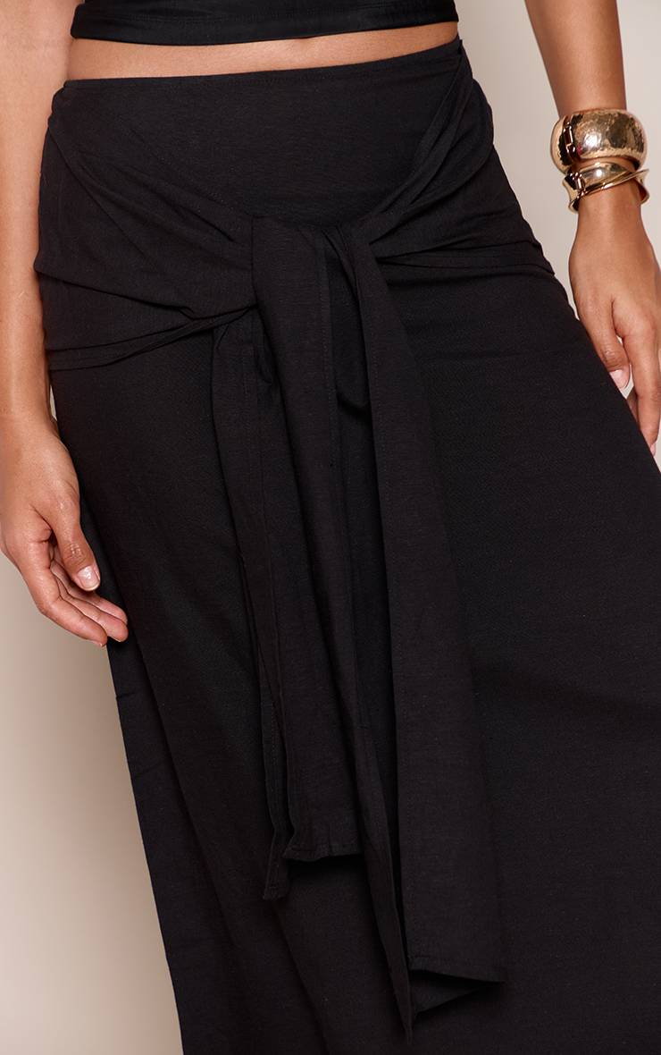 Noir Jupe Longue En Mélange Coton Lin Avec Détail Cache-cœur