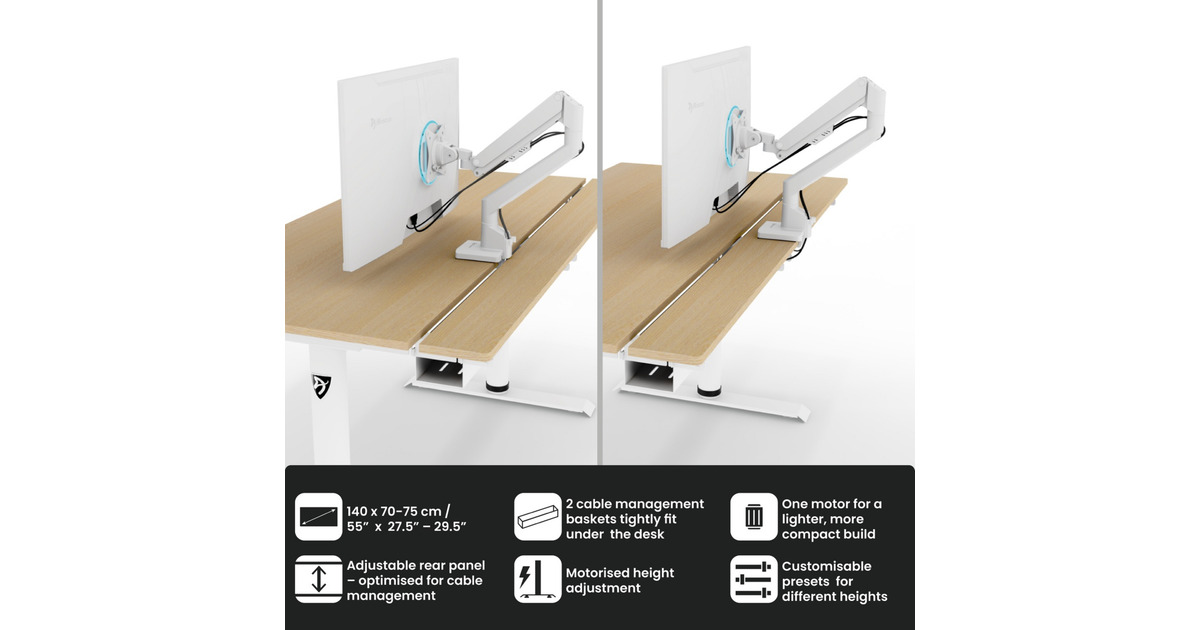 ArozziArena Nordico Sit/Stand Desk - Light Birch gaming desk  (Zwart)