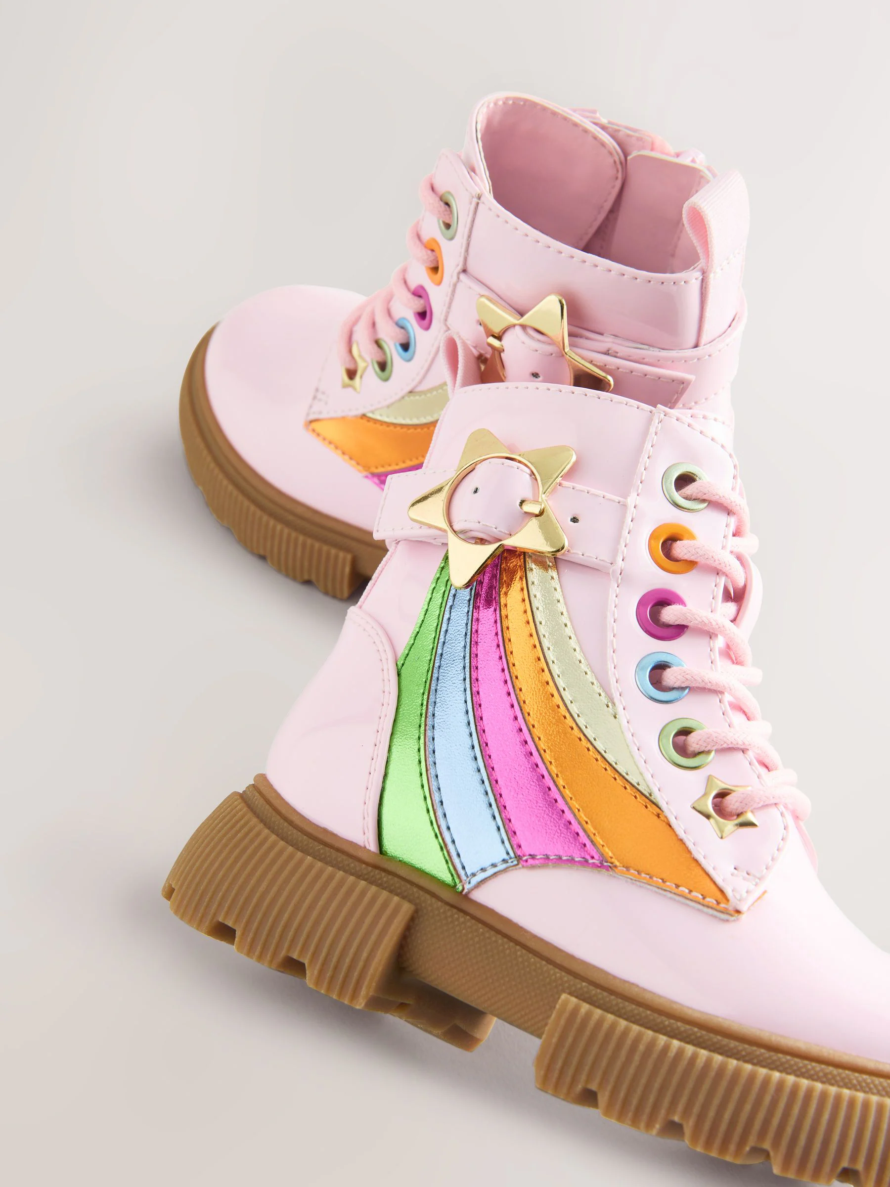 Roze - Little Bird by Jools Oliver regenboog veterlaarzen met dikke zool