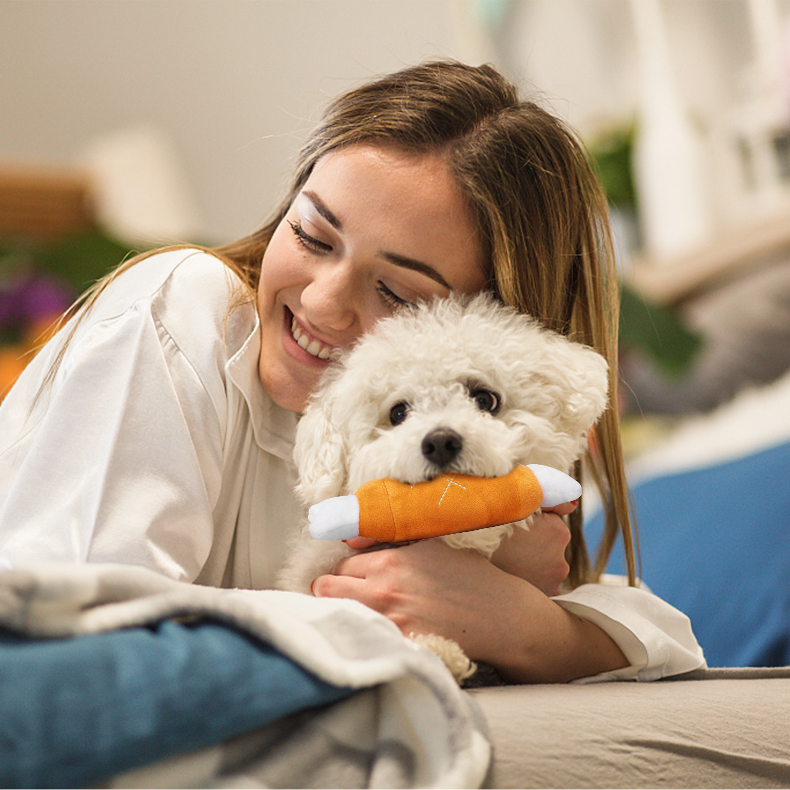 Brinquedos interativos para cães Nobleza com isolamento acústico, pacote com 2 brinquedos de pelúcia em formato de osso, presentes para filhotes de pequeno e grande porte.