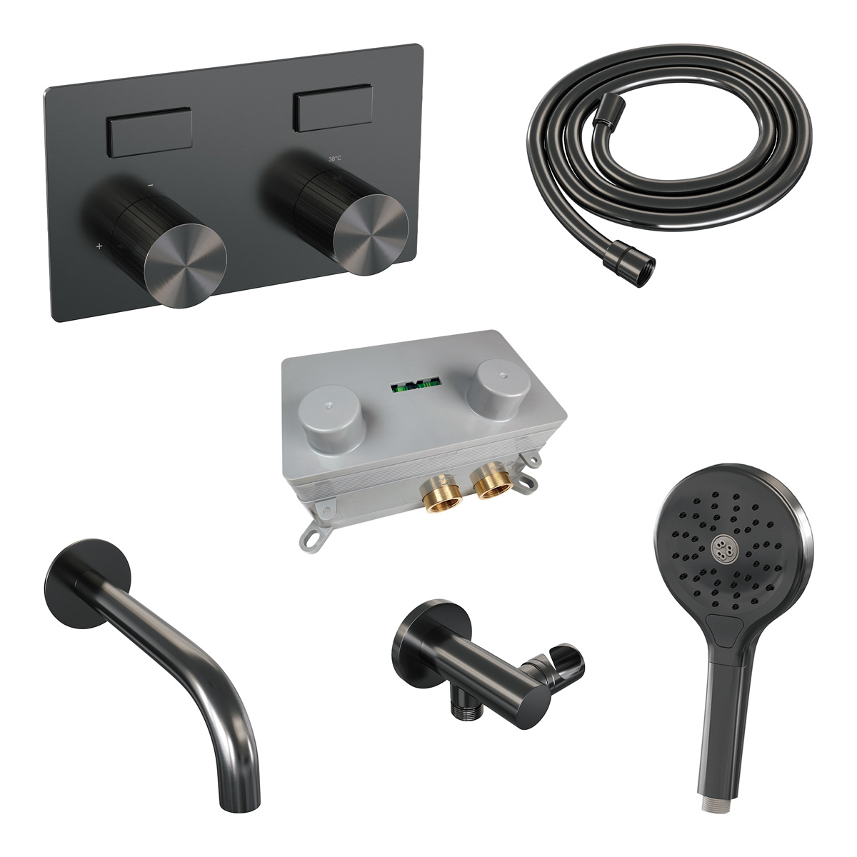 Brauer Stripe inbouw badkraan met drukknoppen en 3 standen handdouche gunmetal geborsteld PVD