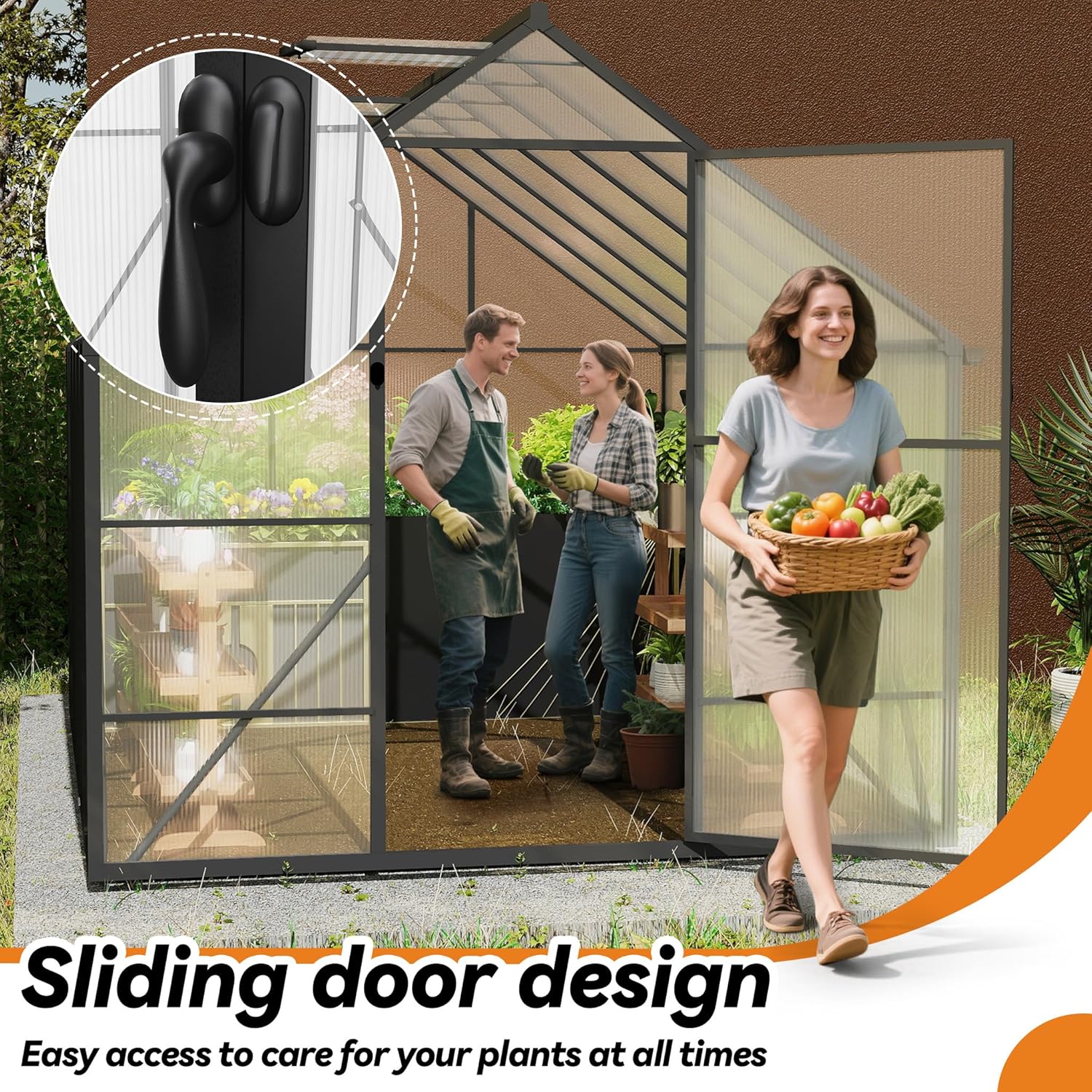 Gewächshaus Aluminium Treibhaus mit Transparent PC Platten Dachfenster & Tür & Fundament 125x180x195cm Winterfest Gartengewächshäuser Begehbares Pflanzenhaus für Garten Outdoor