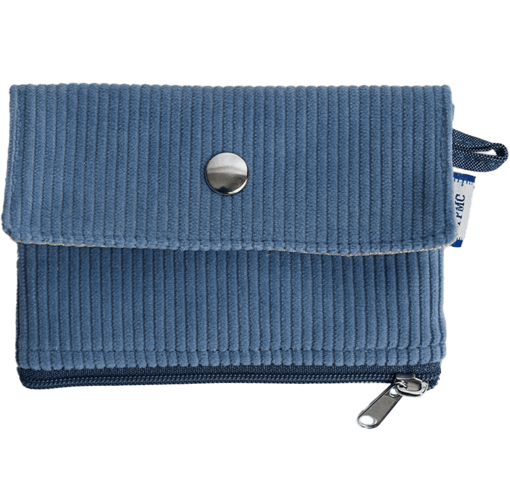 Mini Pochette Porte-Monnaie Velours Côtelé Bleu Azur