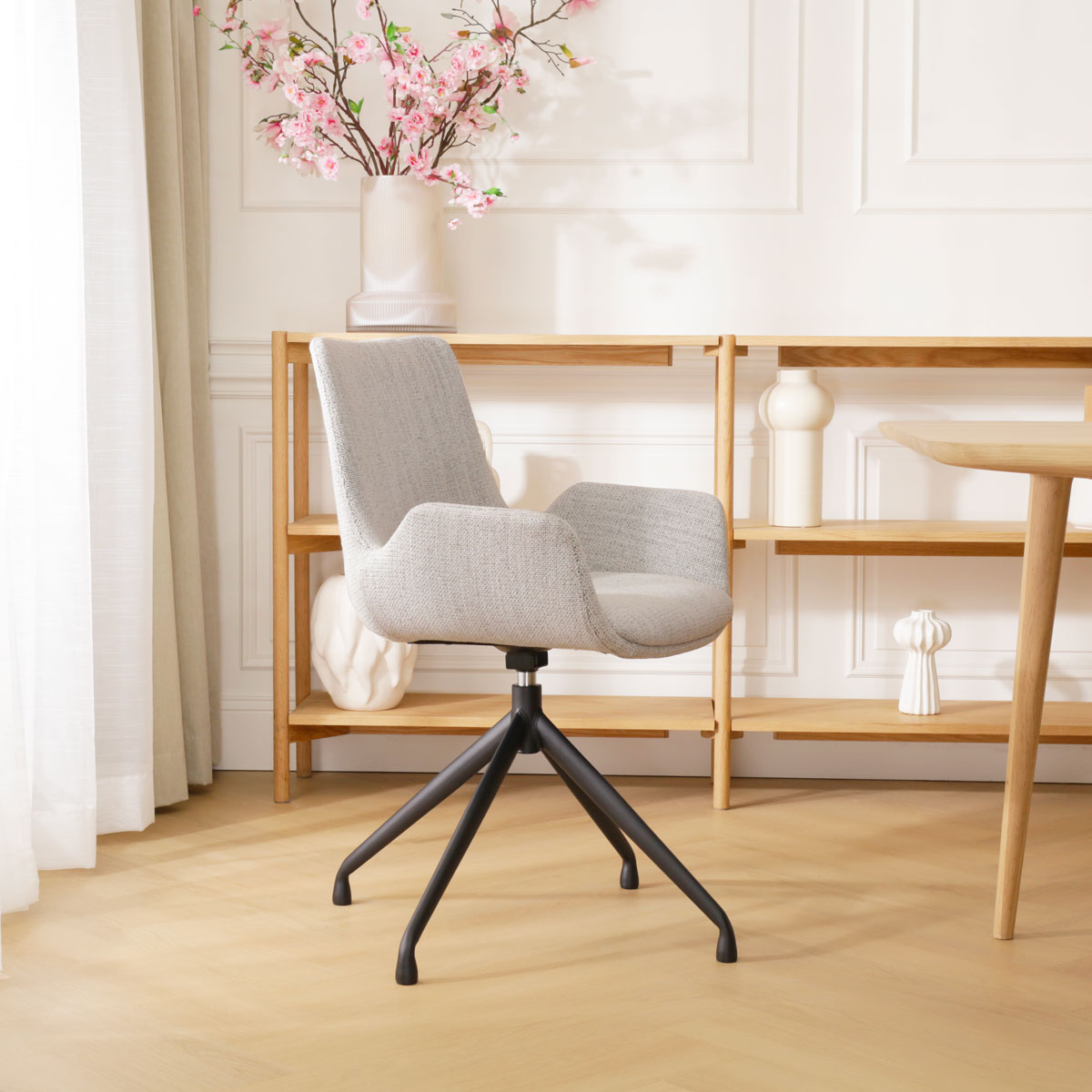 Eetkamerstoel Nola-Eef grijs beige gemêleerd - zwart