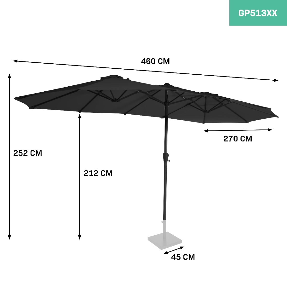 VONROC Iseo 460 x 270 cm Premium parasol - Black