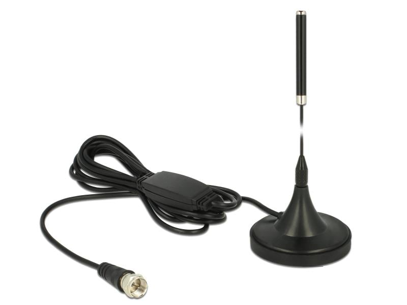 Delock DAB -Antenne 174 - 240 MHz F-Type 21 dBi Rundstrahl Delock DAB  Antenne F Stecker 21 dBi aktiv starr omnidirektional mit magnetischem Standfuss RG-174 2 m schwarz