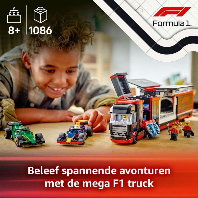 LEGO - City 60445 - F1 Truck - Kleur: Multicolor - Materiaal: Kunststof