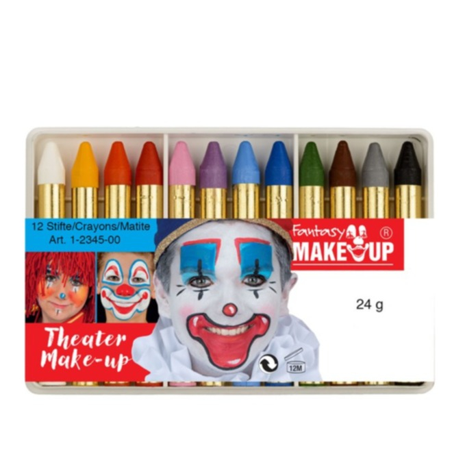 (12er Set) Schminkstifte Make Up Kreide Fasnachts Kostüm Zubehör Motto Party Gesichts Schminkfarben Halloween Requisite - Bunt / Style 3