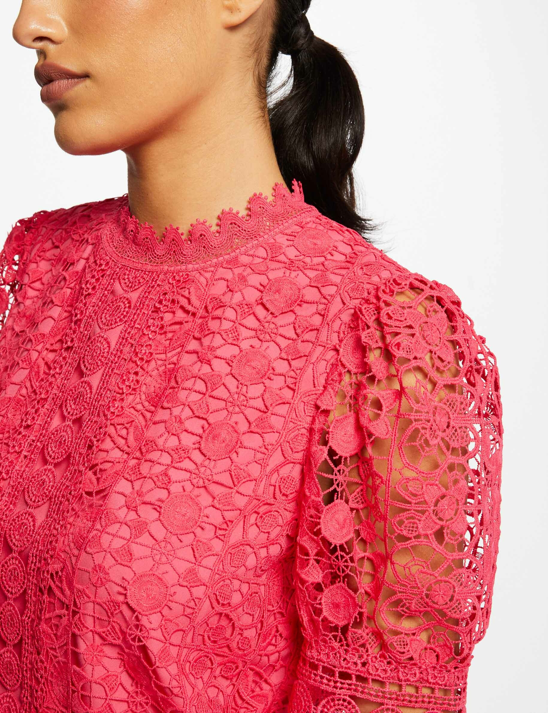 Blouse manches courtes en dentelle rose moyen femme - rose_moyen