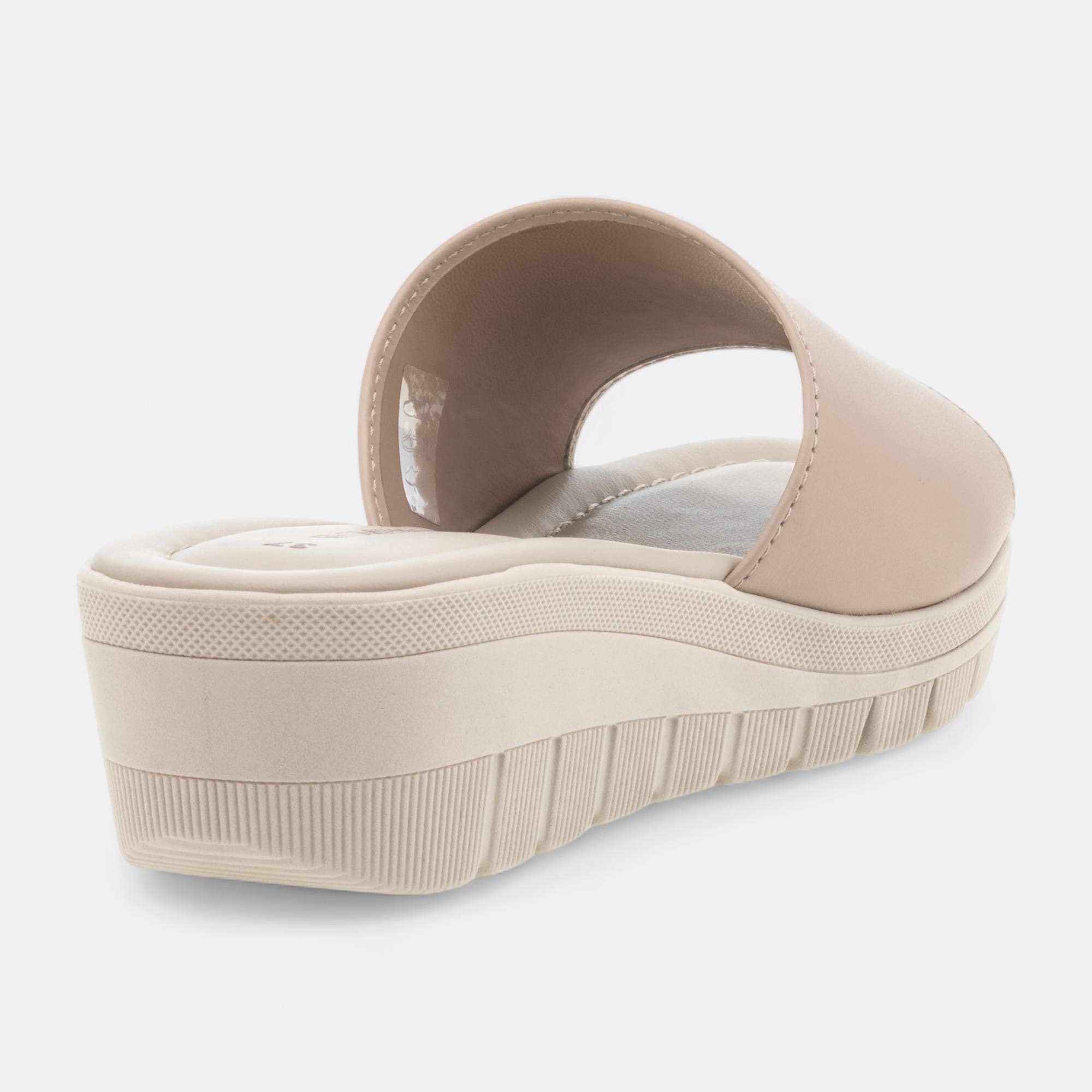 Mules à talon compensé Femme en cuir beige