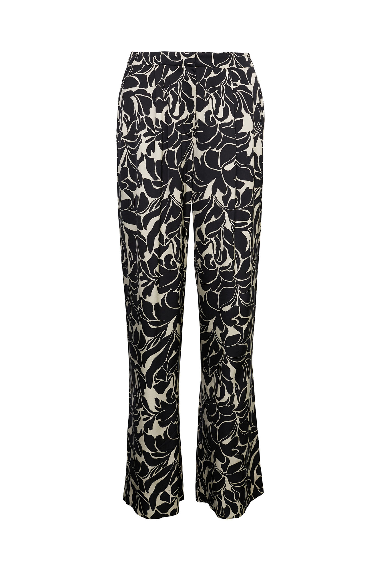 Calças plissadas em viscose com estampa floral - Estampa branca