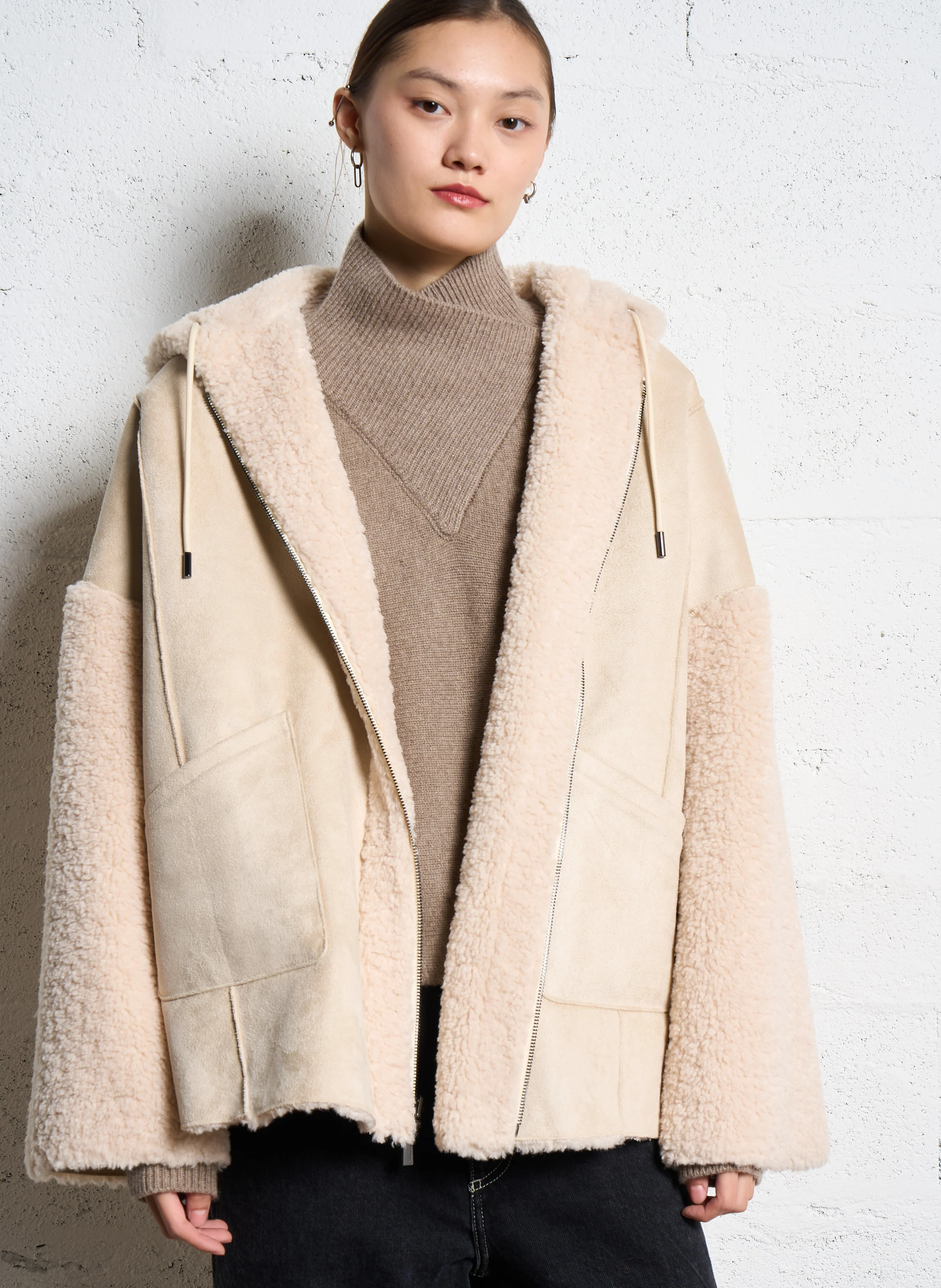 MIRA - Manteau ample bi matière | Beige