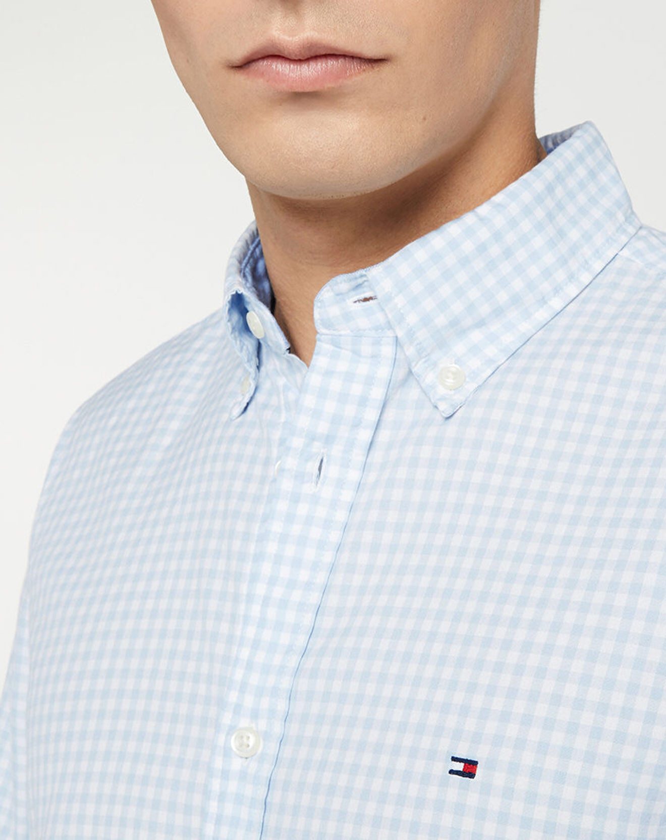 Tommy Hilfiger Chemise Slim 100% Coton Bio Gingham à carreaux bleu ciel/blanc